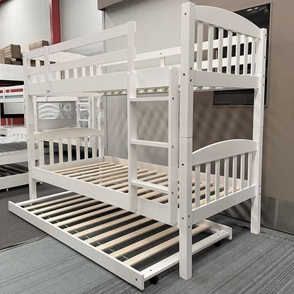 Picture of Miki Single Bunk Bed with Trundle- Solid Hardwood, White, Made in Malaysia