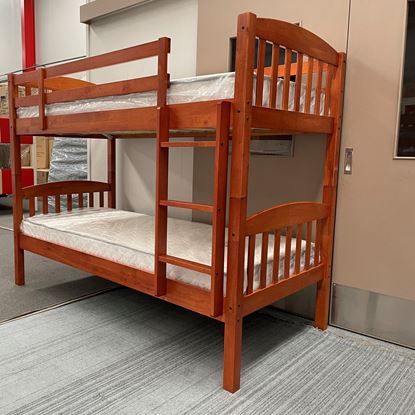 Picture of Miki Single Bunk Bed with Mattresses- Solid Hardwood, Antique Oak, Made in Malaysia