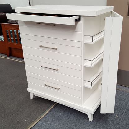 Picture of Katy 5 Drawer Tallboy with Hidden Cabinet Fully Assembled White Colour Malaysian Made