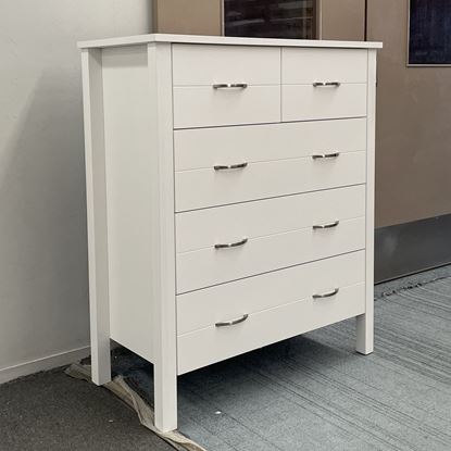 Picture of Orson Tallboy with 5 Drawers, Fully Assembled, White, Made in Malaysia