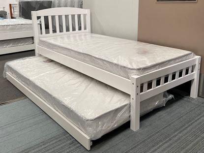 Picture of Miki Solid Hardwood Single Bed with Mattress & Trundle (White) | Made in Malaysia