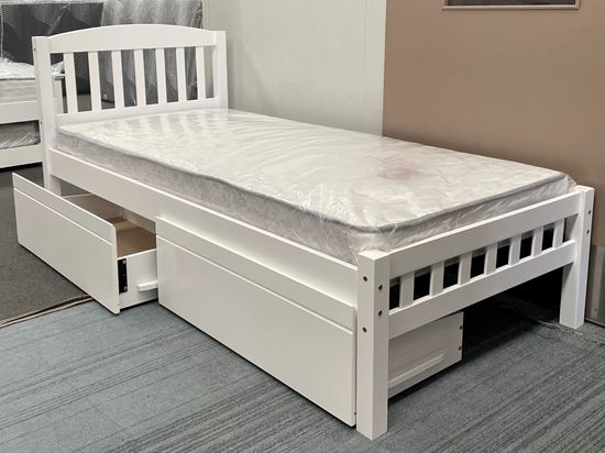 Picture of Miki Solid Hardwood Single Bed with Mattress & Drawers (White) | Made in Malaysia