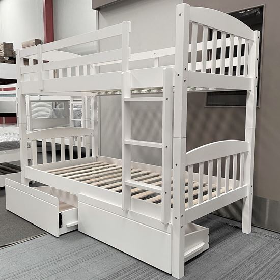 Picture of Miki Single Bunk Bed with Drawers- Solid Hardwood, White, Made in Malaysia