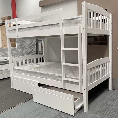 Miki Higher King Single Hardwood Bunk Bed with Drawers & Mattresses in White – Sleek & Durable