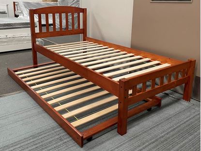 Picture of Miki Solid Hardwood Single Bed with Trundle (Oak) | Made in Malaysia