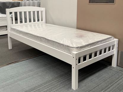 Picture of Miki Solid Hardwood Single Bed with Mattress (White) | Made in Malaysia